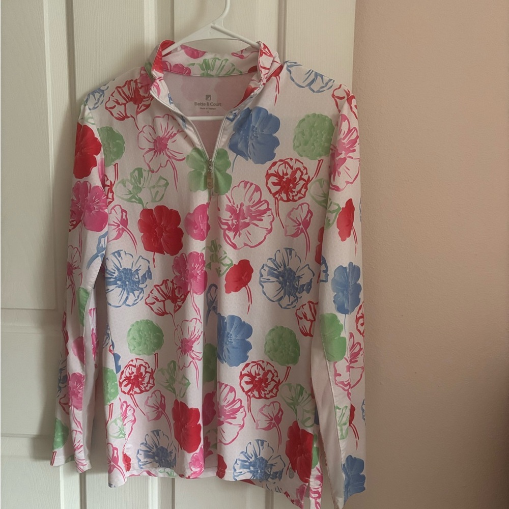Bette & Court Womens Performance 1/4 Zip Floral Mesh Golf Pullover Top Small